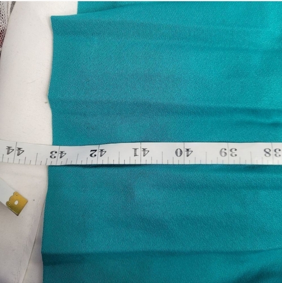 VINTAGE 90s dress teal long sleeve pleated midi M - Picture 10 of 10